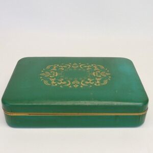Farrington Vintage Jewelry Box Green Texol Gold Filigree Mid Century Trinket